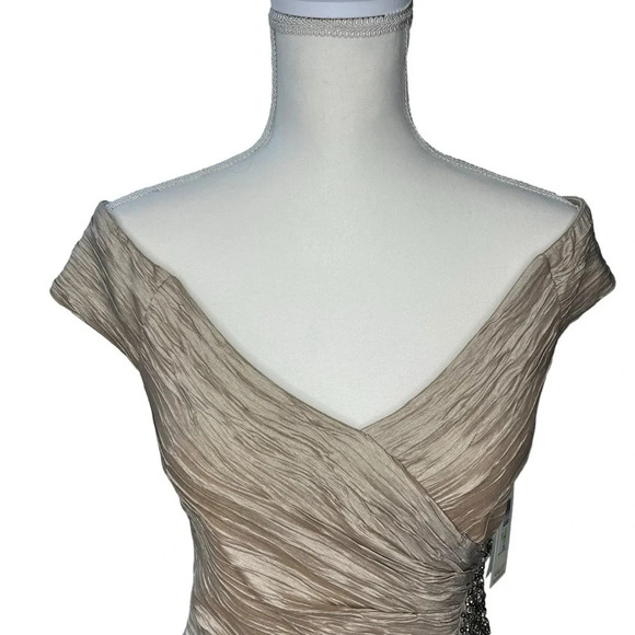 Eliza J (NWT) Textured Beaded Gold Tan Midi Sheath Dress Size 4 - Picture 2 of 14